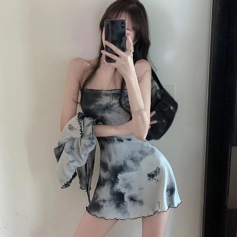 2ks sada podzimní kravatový design Sense Tube Top šaty Ženy Módní Cardigan Top Ležérní Elegantní dvoudílný oblek Plážový styl