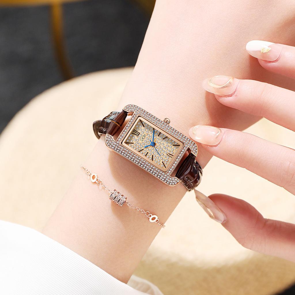 Women'S Fashion Small Square Disc Full Of Diamonds Niche Belt Gypsy Quartz Waterproof Watch