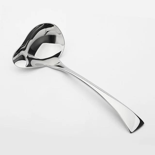 304 Stainless Steel Kitchen Cooking Sauce Drizzle Spoon with Spout, Long Handle Serving Soup Spoon
