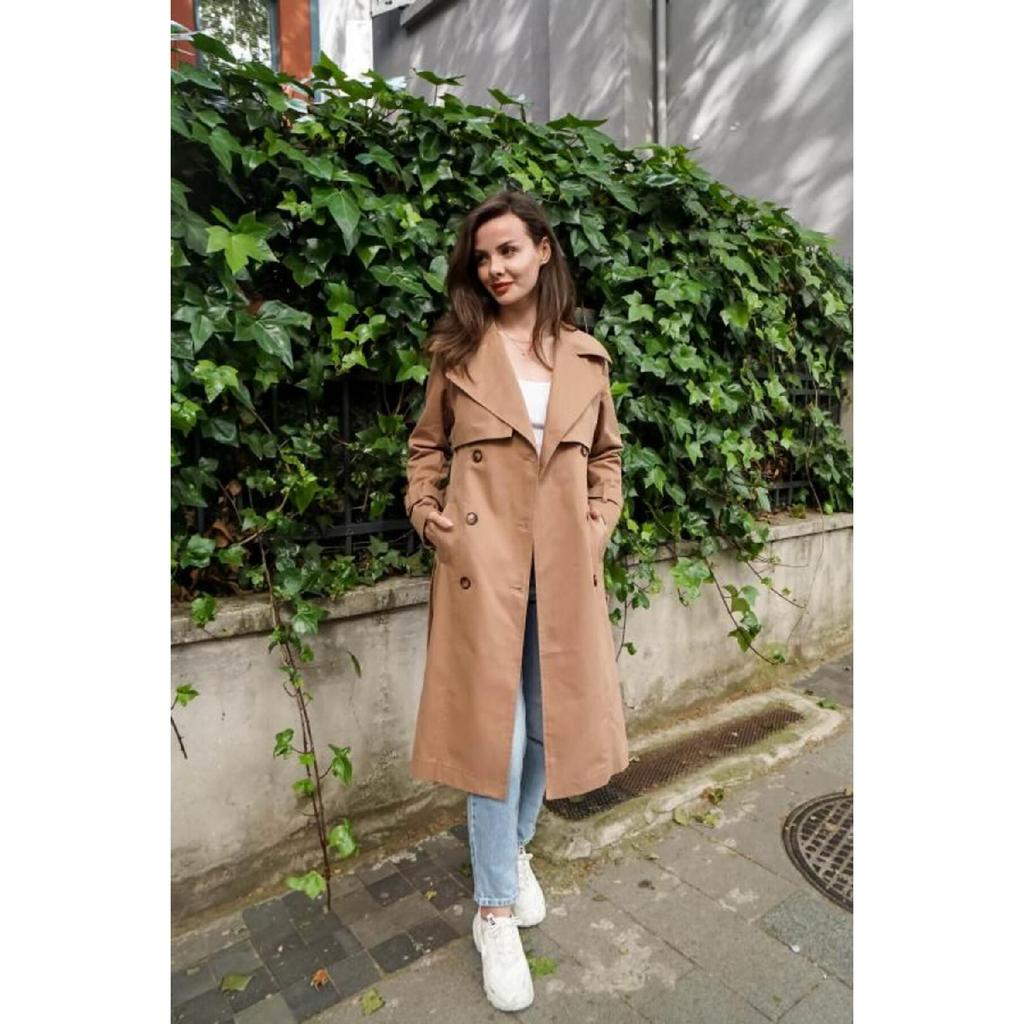 Gabardina 100% bumbac lungă (110cm) Trench pentru damă, căptușit cu curea 1111