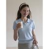 [Qiao Mi] Korean Shoulder Polo Shirt Women's Ice Silk Knitted Short-sleeved T-shirt Summer Small Lapel Top