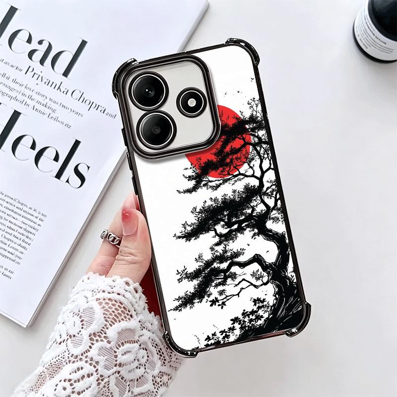 Japanese Minimalist Pine Tree Plating Phone Case For Xiaomi Redmi Note 14 15 Pro Plus 13 12 11 11S 11T 10 9S 9 5G Anti-Fall Aira