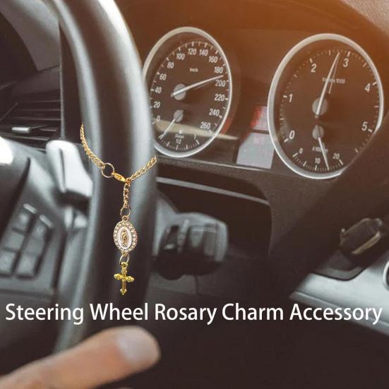 Steering Wheel Rosary Pendant Charm Catholic Rosary Hanging Pendant Virgin Mary Cross Hanging Accessory