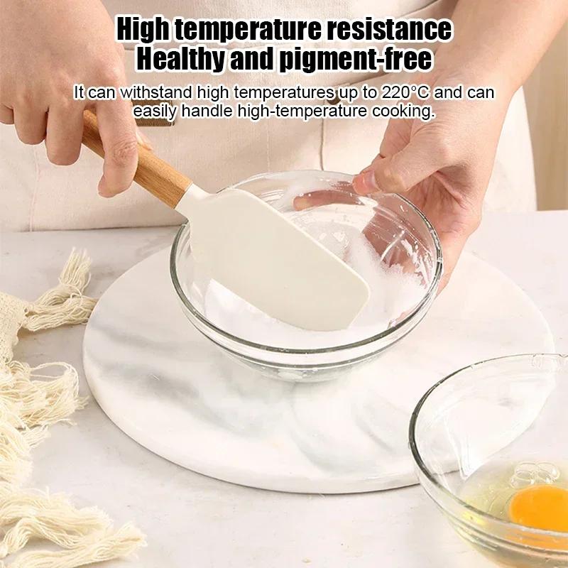 4Pack Scraper Spatula Set Food Grade Silicone Baking Spatulas Heat Resistant Kitchen Cooking Utensils Wood Handle