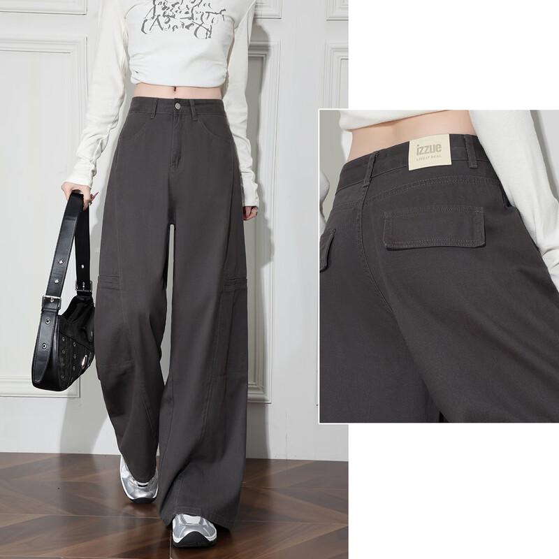 Izzue It Damen Jeans aus reiner Baumwolle, High-Waist, locker, Wide Leg