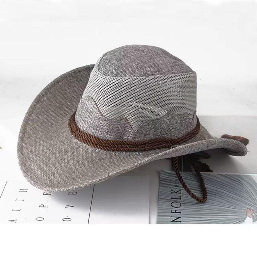 Cowboy Hat With Mesh Breathable Cotton Linen For Sun Sun Protection