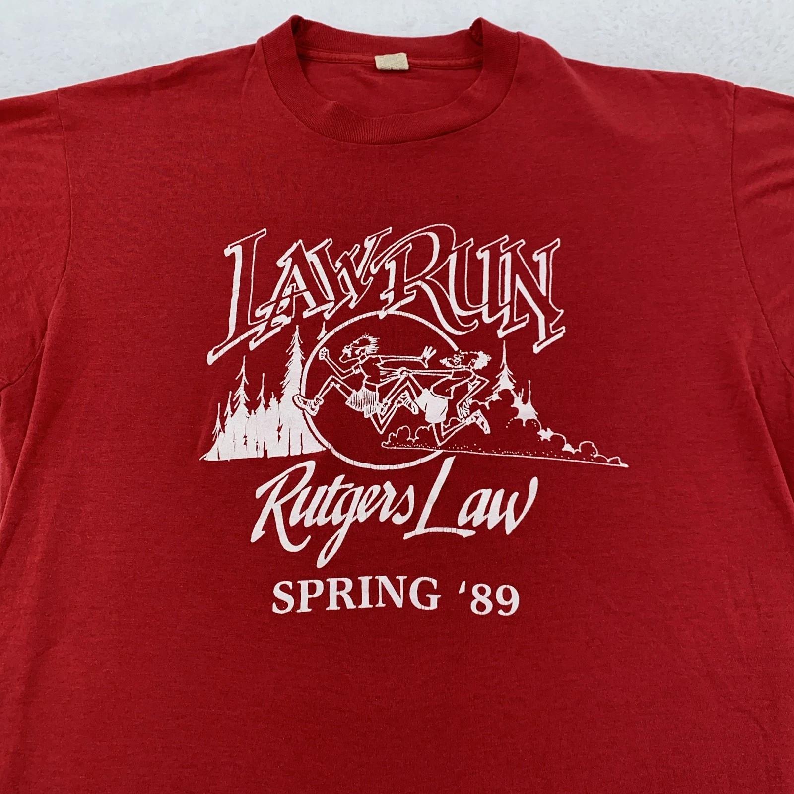 Vintage Rutgers Law T-Shirt Mens Medium Red Law Run SBA Graphic Tee 80s 1989 M