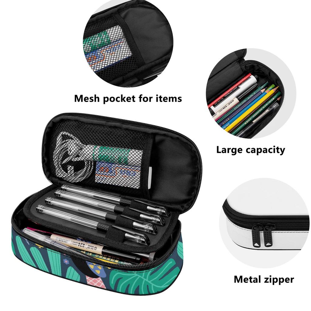 Pencil Bag Lightweight 300D Polyester Easy Open Zipper with Mesh Pocket Removable Divider and Pen Slots for School and Study