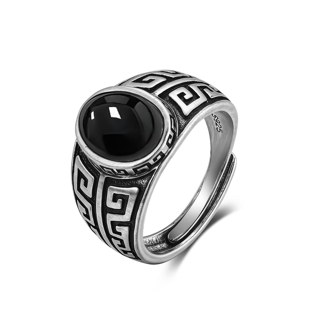 Vintage 925 Sterling Silver Black Onyx Ring Oval Shape Natural Stone Certified Fine Jewerly Retro Silver Rings for Women Men
