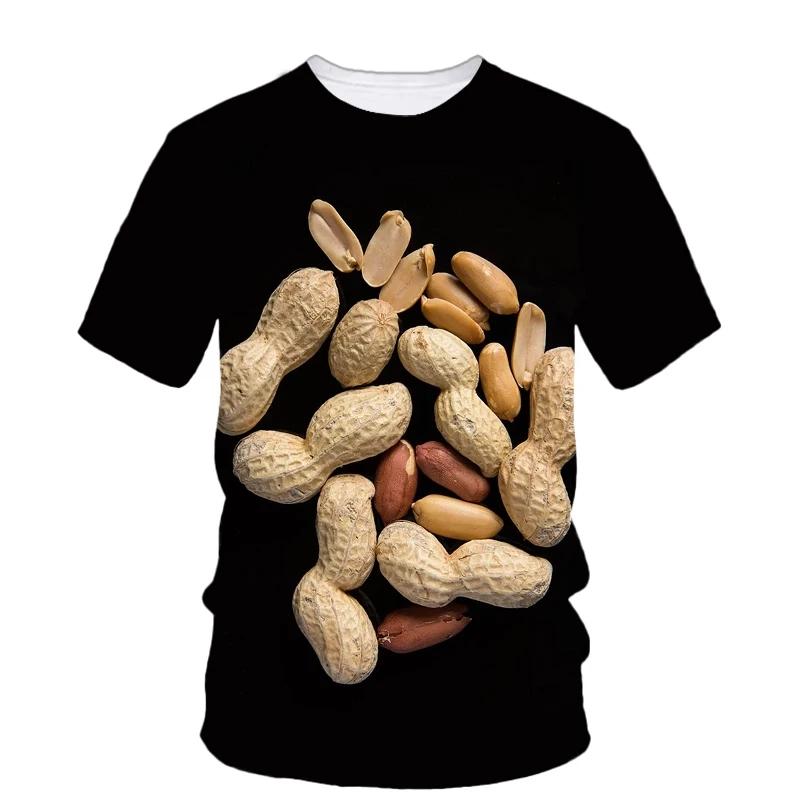 Hip Hop Personality Peanut Sunflower Seed Pattern 3d Printing Funny Men's Short Sleeve T-Shirt Fashion New Creative Quality Top