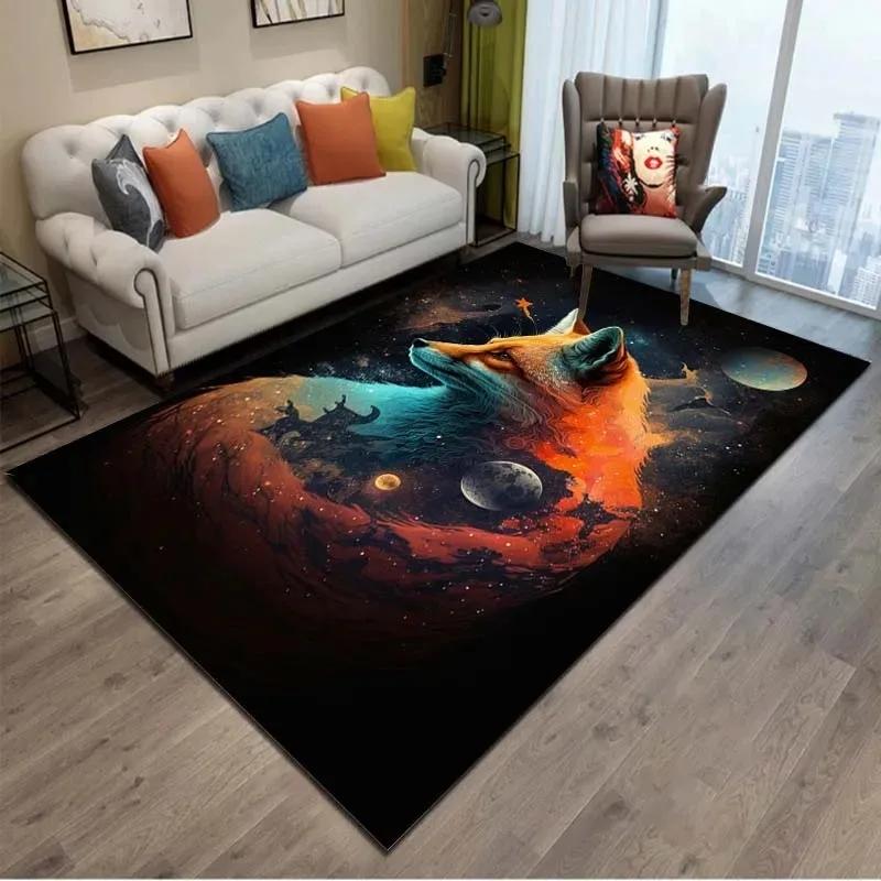 Cartoon Fox 3D Effect Rug–Colorful Animal Design for Kids Bedroom & Living Room | Soft Non-Slip Play Mat for Children Home Decor