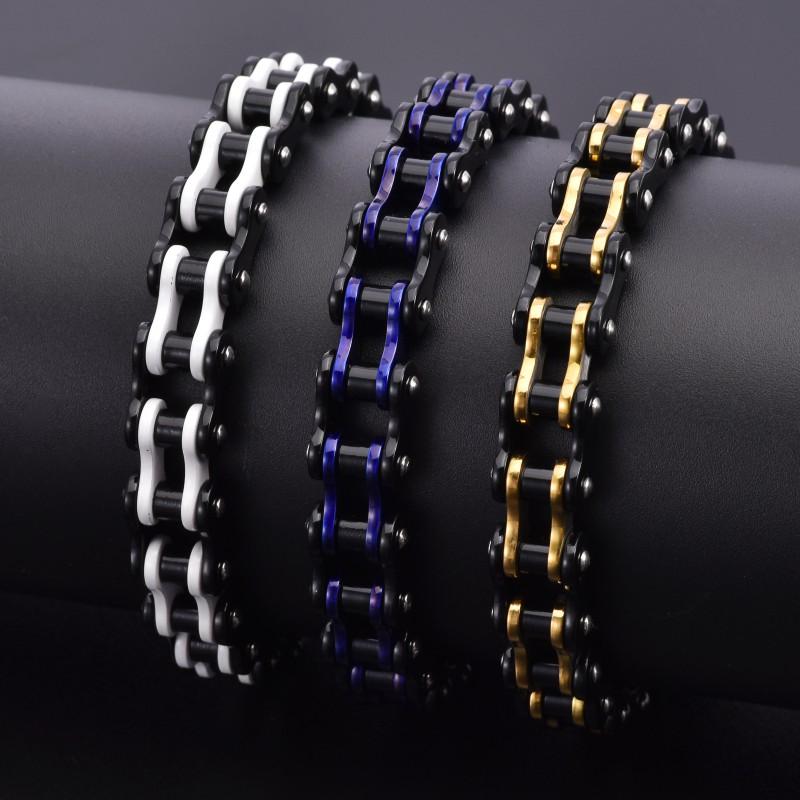 Edelstahl Fahrrad Armband Herren Geometrischer Ring Design Titan Vergoldet Motorrad Biker Zubehör