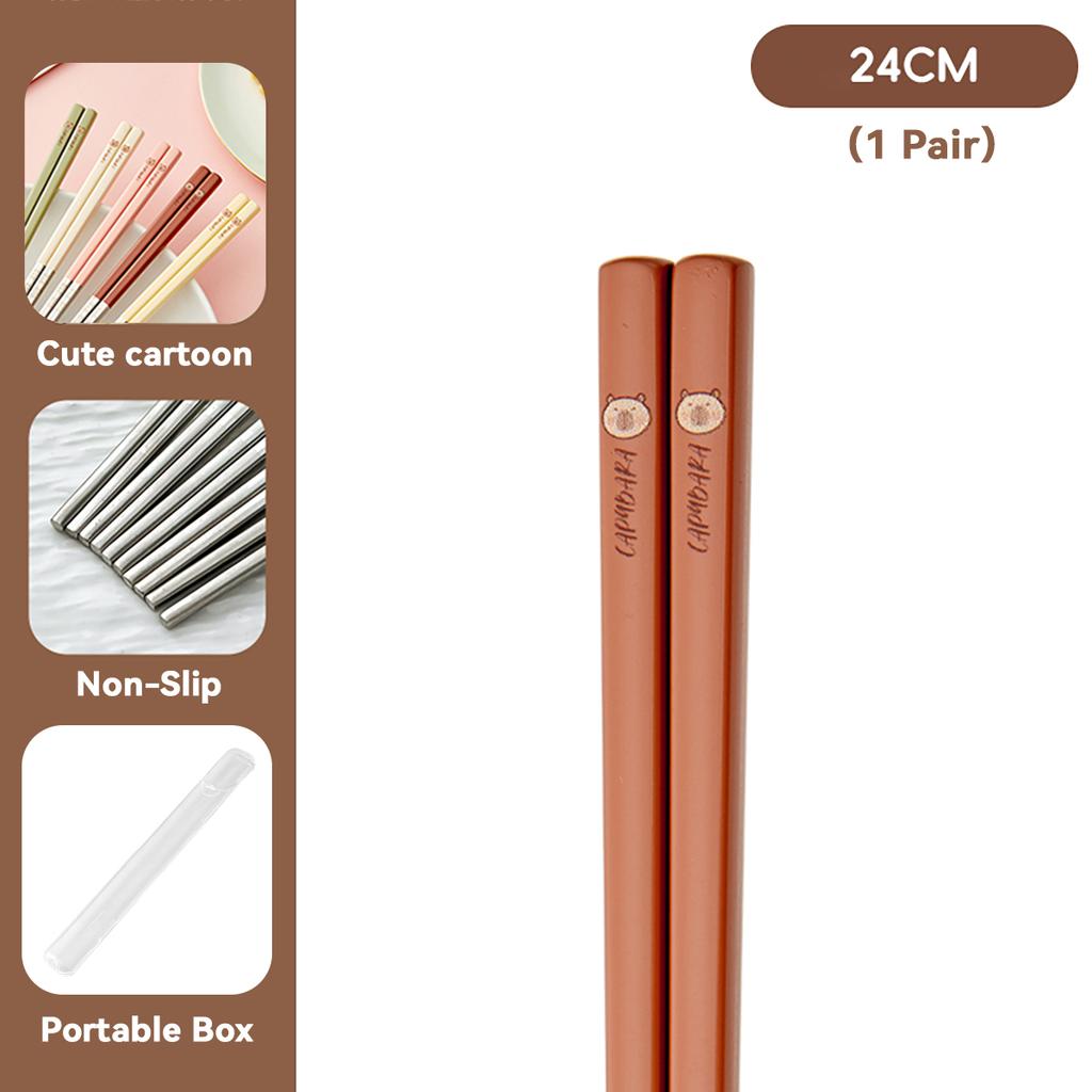  Portable Cute 316 Stainless Steel Non Slip Chinese Chopsticks With Box Reusable Sushi Stick Dishwasher Safe Tableware