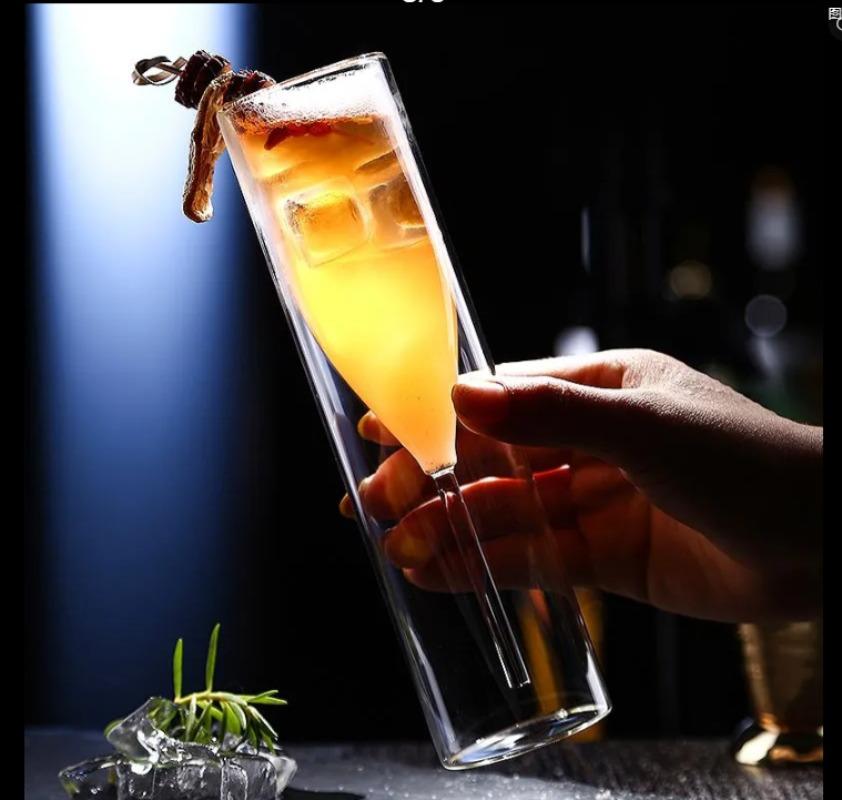 Double Wall Champagne Glasses - Elegant Crystal-Design Tulip & Flute Cups for Weddings, Cocktails & Toast, Shatter-Resistant