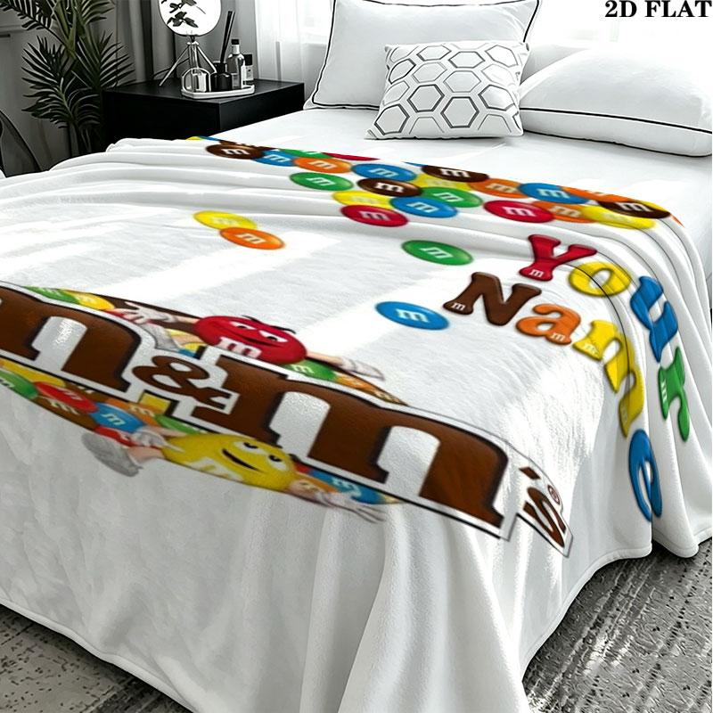 1PC M&M's Custom Name Patterned Flannel Blanket Suitable For All Seasons for Home Decor Warmth and Comfort Gifts Holiday Present
