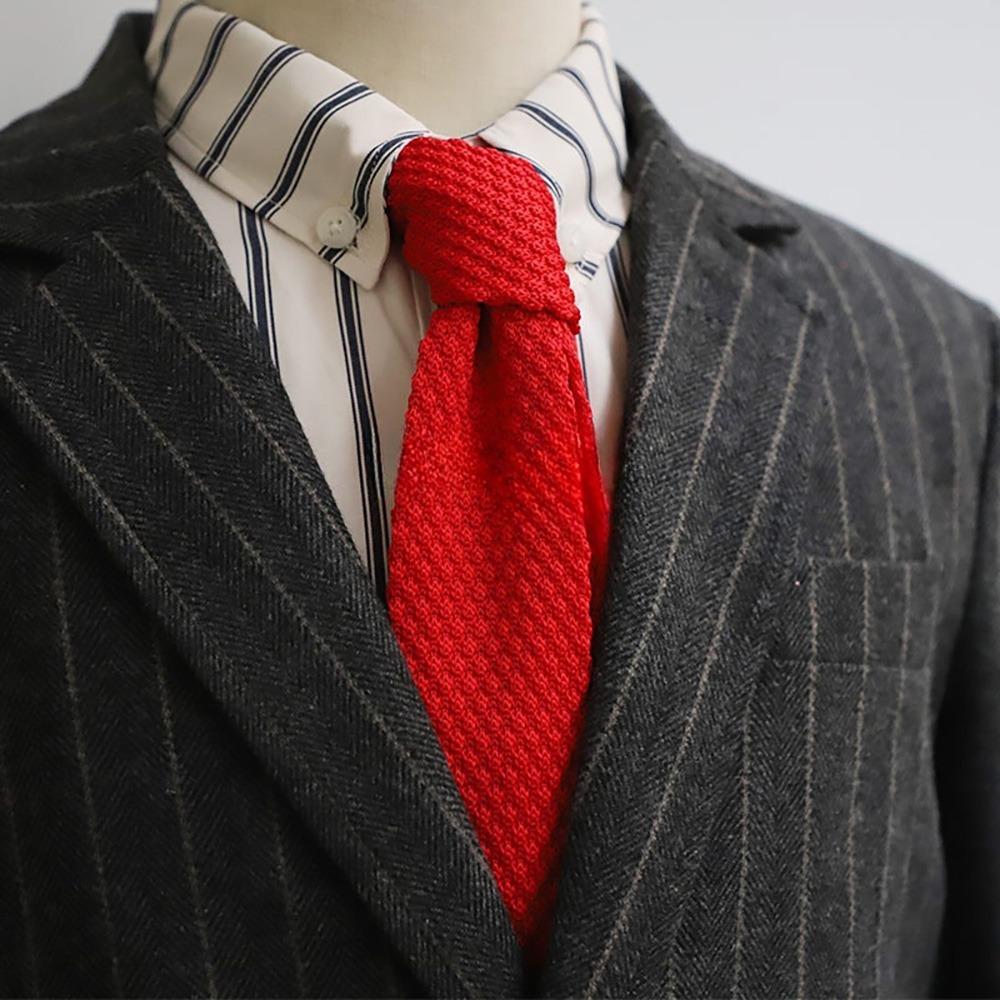 

Thicken Knitting Shirt Necktie Solid Color Men Cravat Simple Knitted Tie Suit Accessories красный