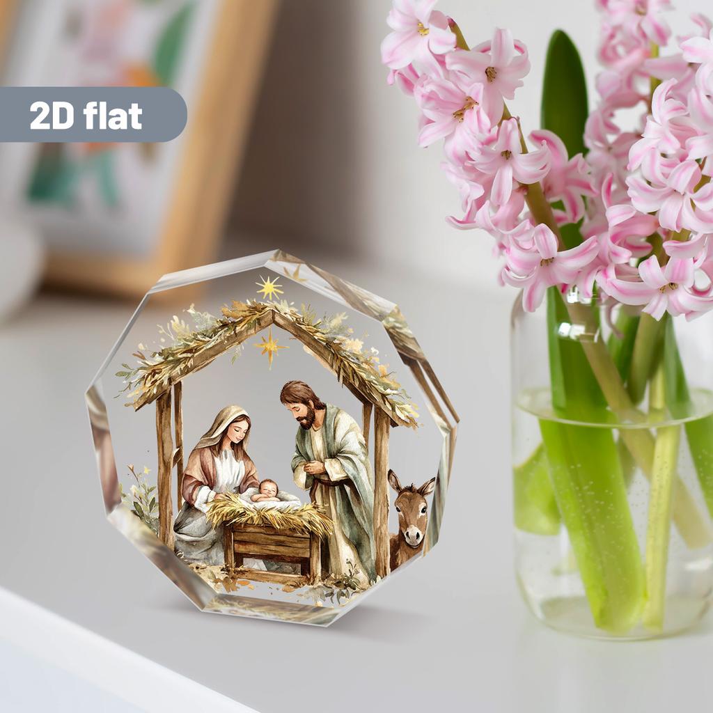 Nine-Sided Acrylic Decorative Pieces Featuring a Nativity Scene, Perfect for Desktop Decoration And As a Gift for Pastor'S Day 