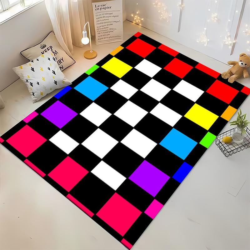 Colorful Checkerboard Pattern Rug Design - Non-slip rug suitable for living room and bedroom sofas.