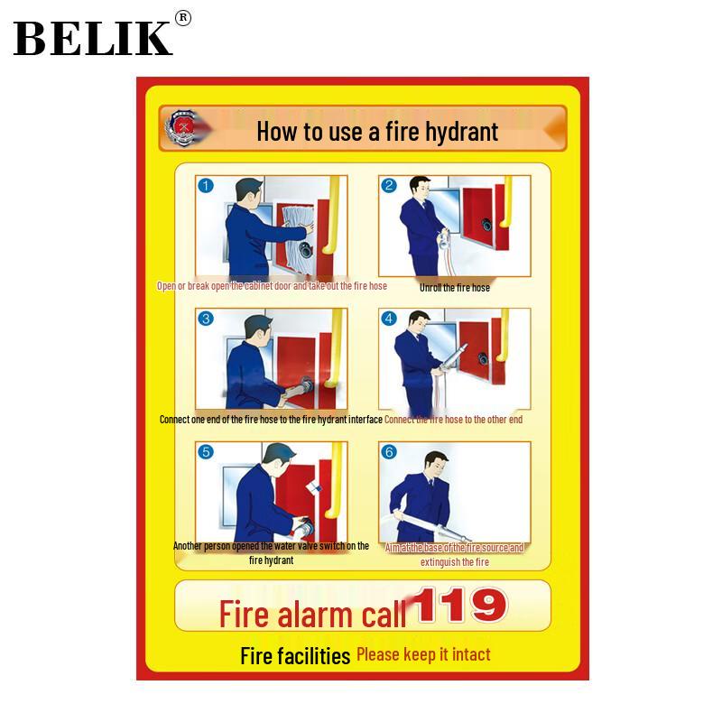 BELIK Fire Hydrant Usage Instruction Self-Adhesive Stickers, 5-Pack 30x40cm