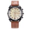 Men's Korean Style Casual Leather Strap Quartz Watch with Big Dial and Unique Design