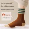 Damen Verdickte Gestreifte Mid-Calf Socken: Fleecegefütterter Frottee für Wärme, Herbst- & Winter-Retro-Woll-Design