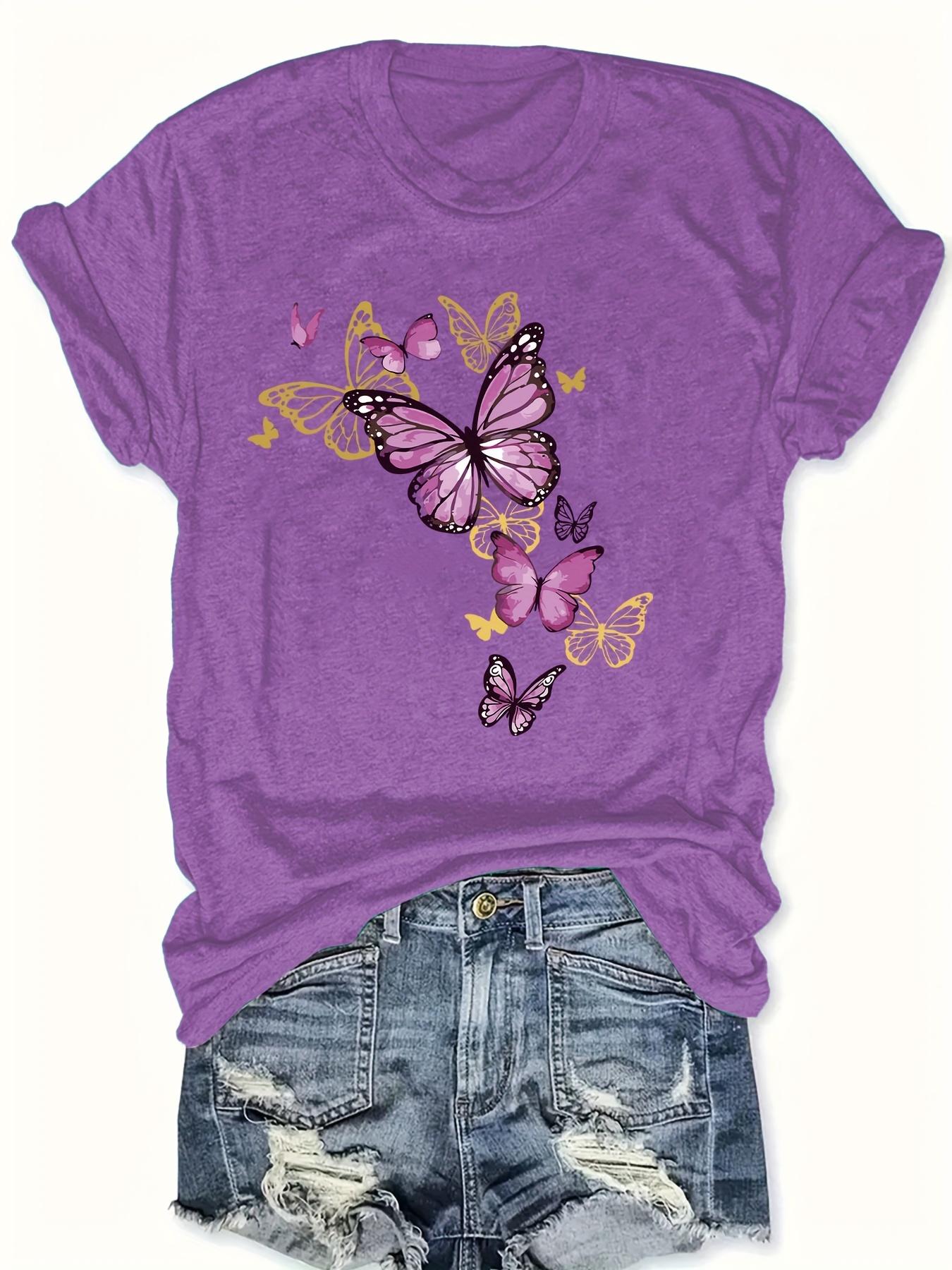 Purple Butterfly Cluster Women s Tee - Delicate Butterfly Graphic, Casual Purple Top S