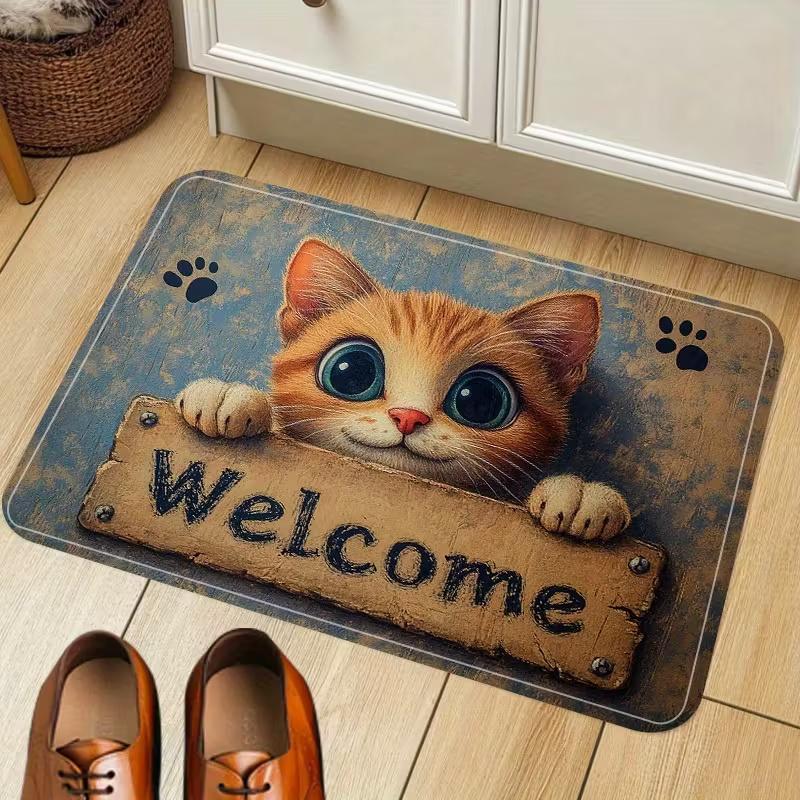 Zerbino di benvenuto per gli amanti dei gatti Tappetino di benvenuto per gatti arancioni con simpatico tappetino antiscivolo con grafica per gattini 40x60cm