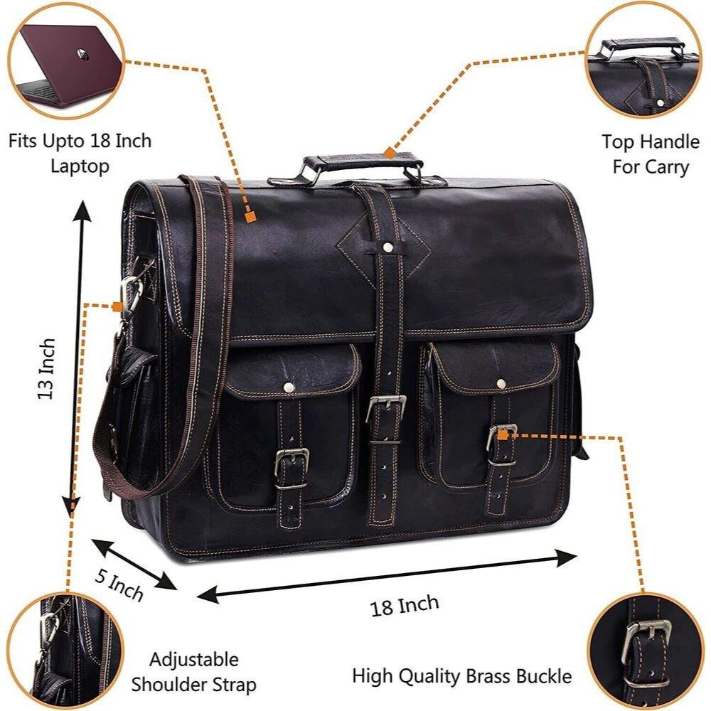 Men's Genuine Vintage Leather Messenger Shoulder Laptop Bag Briefcase Black