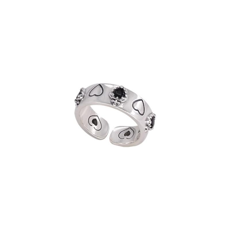 Style Retro Unique Adjustable Black Zirconia Ring For Women With Design Geometric