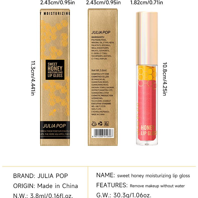 Vrstvená medová glazura na rty vyživující hydratační jemné třpytky perleťový lesk na rty medová rtěnka