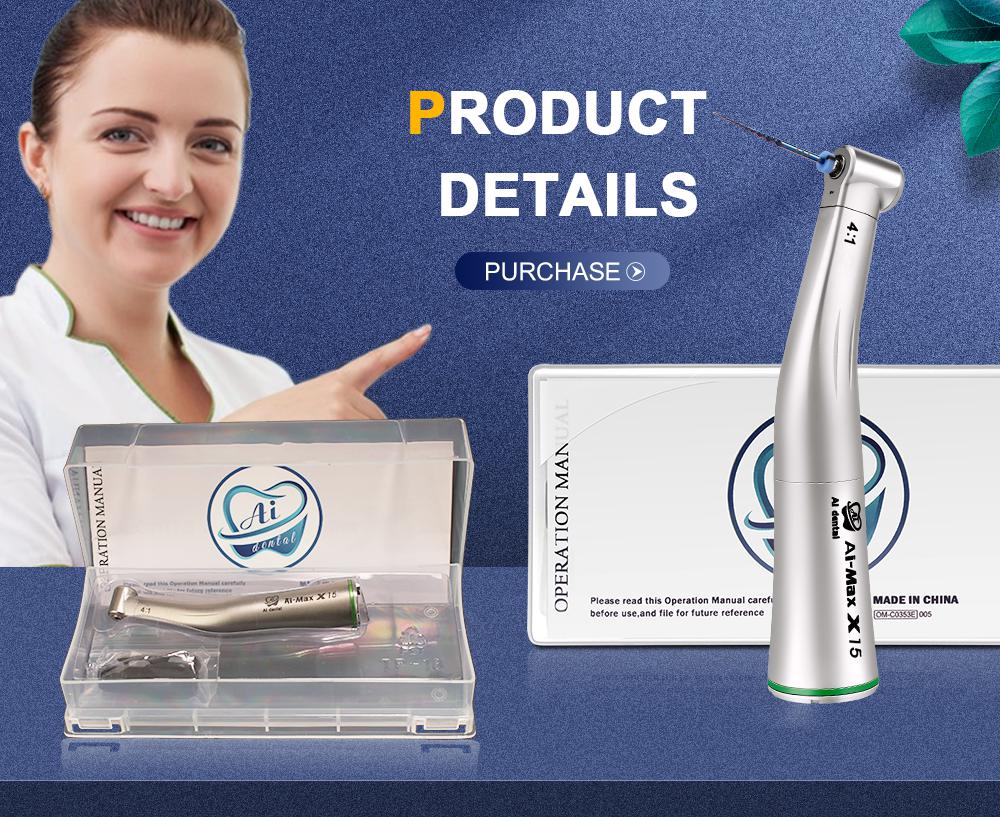 Dentales Handstück mit niedriger Geschwindigkeit AI-X15 Grüner Ring 4:1 Geschwindigkeitsreduzierungs-Einzelwasserspray, nicht optischer Winkel für die Wurzelkanalbehandlung