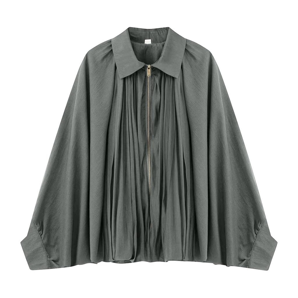 Women's Solid Color Fashionable Sleeve Long Sleeved Zipper Casual Top Jacket Jacket