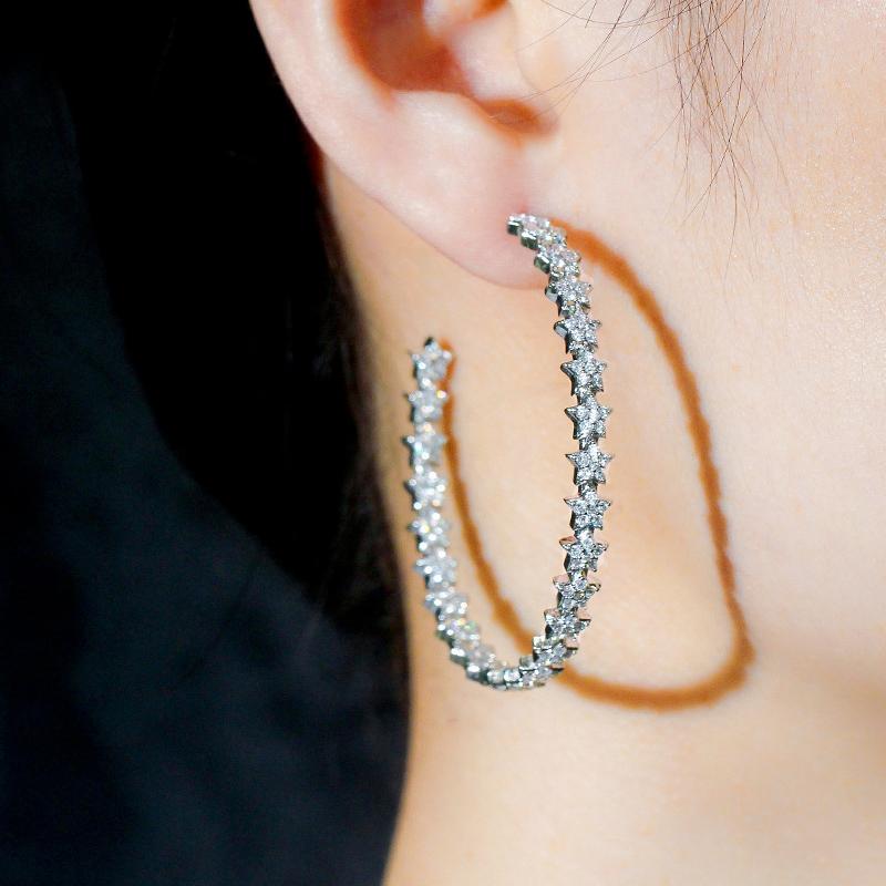 WWJ Golden Color Jewelry Big Circle Lucky Star Cut Zircon Hoop Earrings