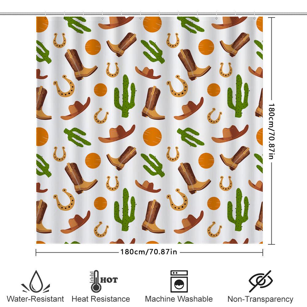 Western Style Cowboy Boots Cactus Shower Curtain Waterproof Bathroom Decor Home Textile Washable Fabric Print Pattern Wall Paper