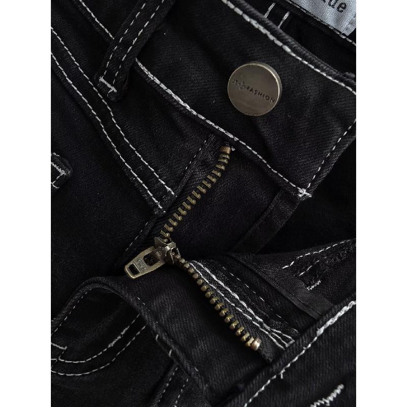 Vintage high-waisted micro-flare women's jeans with visible stitching design, front pockets, slim fit, super slimming, floor-length pants