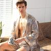 Men's Plus Size Silk-Feel Yukata: Lightweight Long-Sleeve Summer Robe & Pajamas