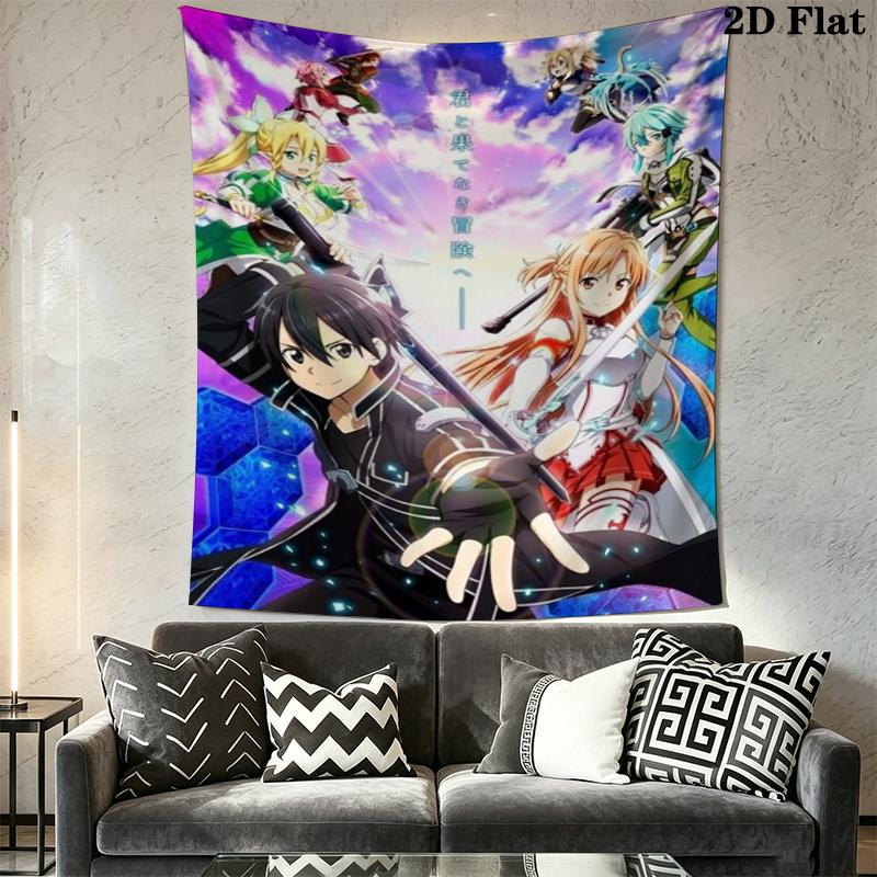 Sword Art Online Wall Tapestry Aesthetic Wall Hanging Printed Fabric Blanket Decorative Tapestries for Bedroom Living Room Home Decor