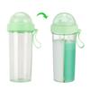 600ml Portable Two Straws Water Bottle Dual Use Drink Cup for Outdoor Travel Sport Geeen