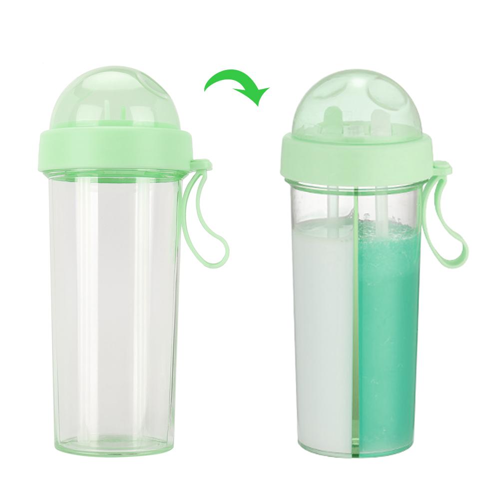 600ml Portable Two Straws Water Bottle Dual Use Drink Cup for Outdoor Travel Sport Geeen