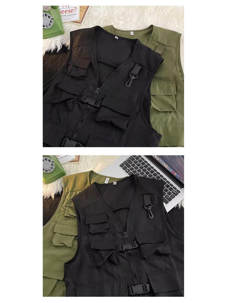 2023 Men's Multi-Pocket Workwear Vest: Niche Design, High-Street Hip-Hop Style Sleeveless Jacket