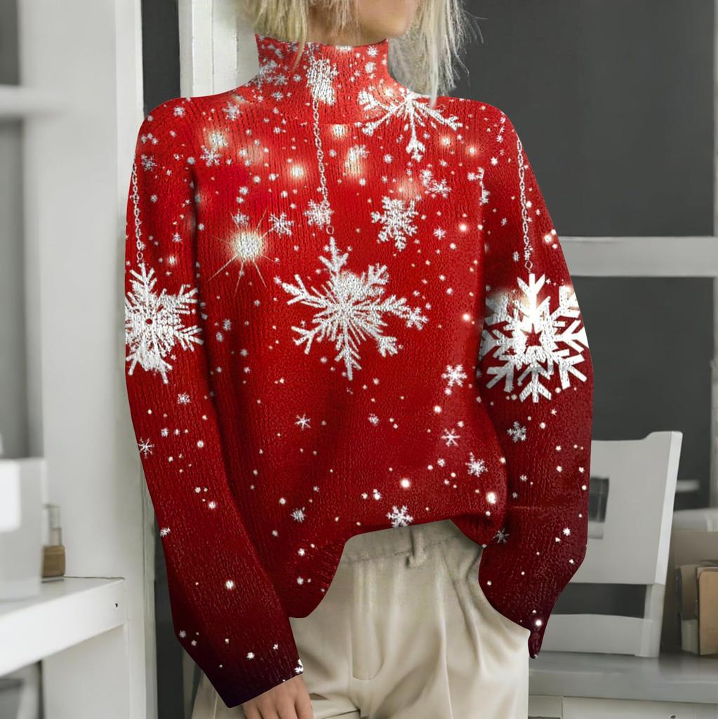 Christmas Sweatshirts For Women Knit Sweater Cute Shirt Fall Turtleneck Pullover Tops