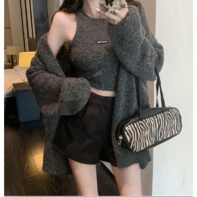 Damen Herbst/Winter Weicher Strickpullover & Strickjacke Zweiteiler - Mittellang, Lässiger Stil für einen würzigen Look