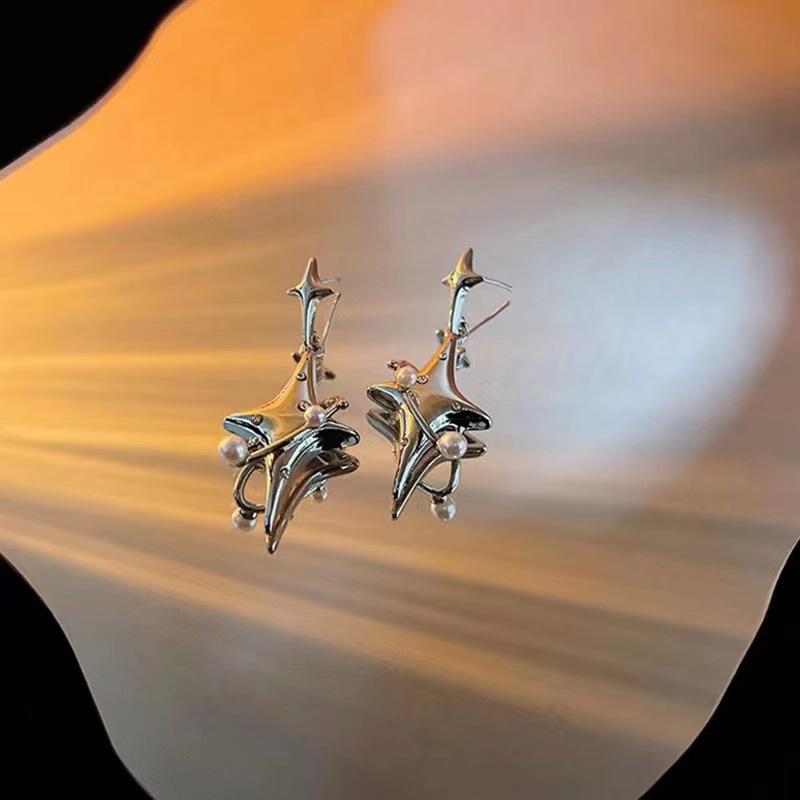 Star Series Starburst Diamond Earrings Women's Niche Design High-End Earrings Unisex Silver Needle New Unisex Earrings