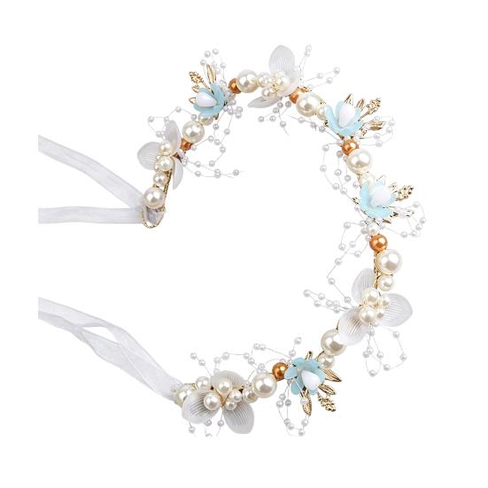 

Fairy Girl Headband Bright Color Imitation Pearls Flower Decor Princess Hair Hoop Party Crown Hair Accessory синий