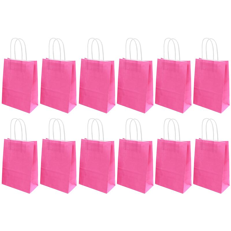 12/24PCS Paper Bag Pink Rosered Kraft Handle Paper Bag Festival Birthday Gift Packaging Materials Party Souvenir Goodie Bags ZYF