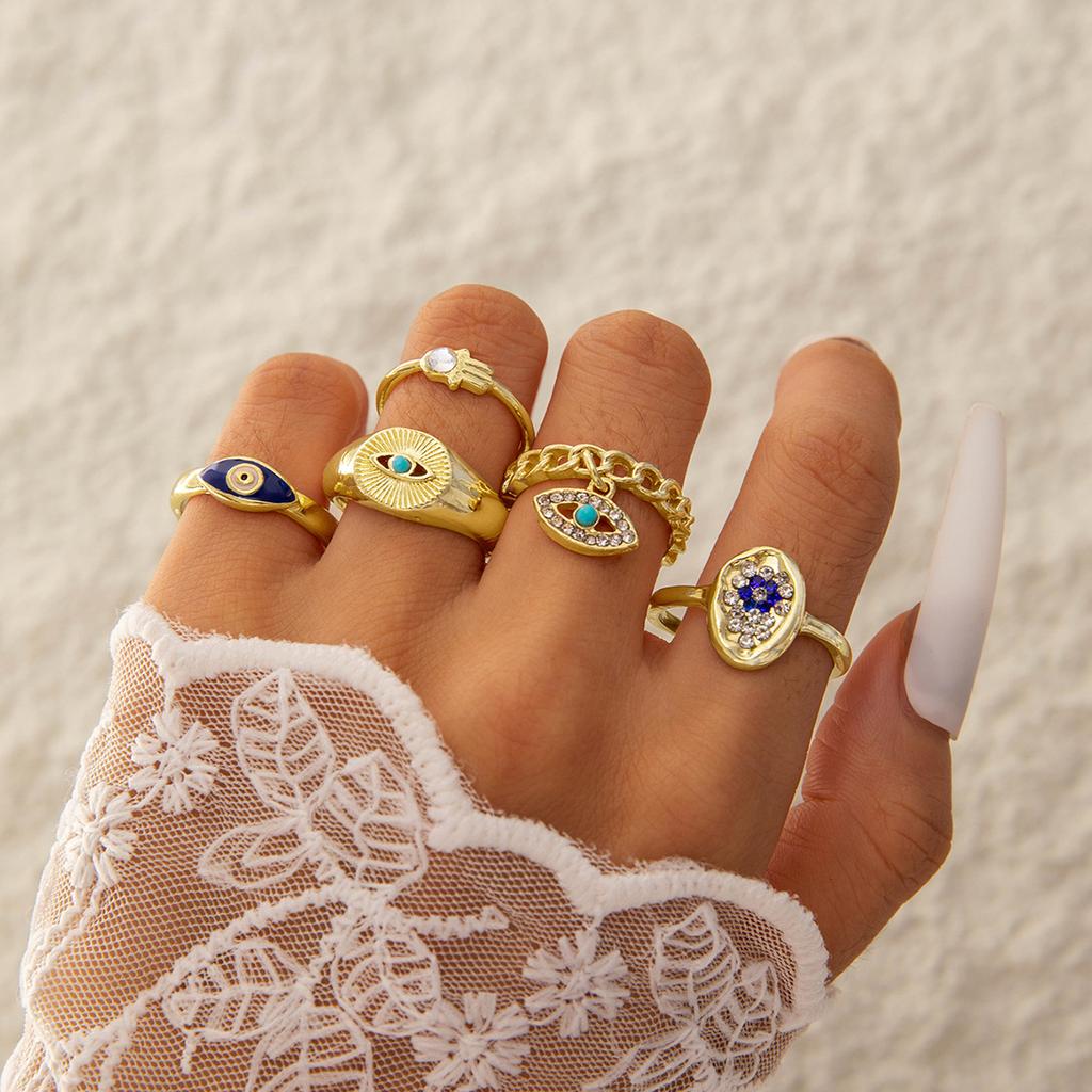 Fashion jewelry Vintage carved sun feather cross black gemstone ring multi-piece set set