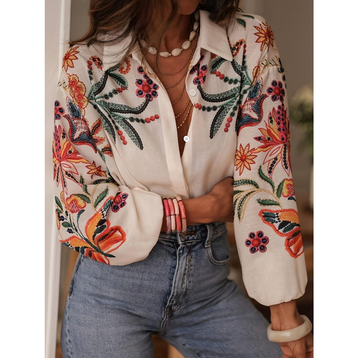 Spring Summer New Women s Loose Long Sleeve Digital Print Shirt, Casual Blouse Top for Europe America Cross-border S