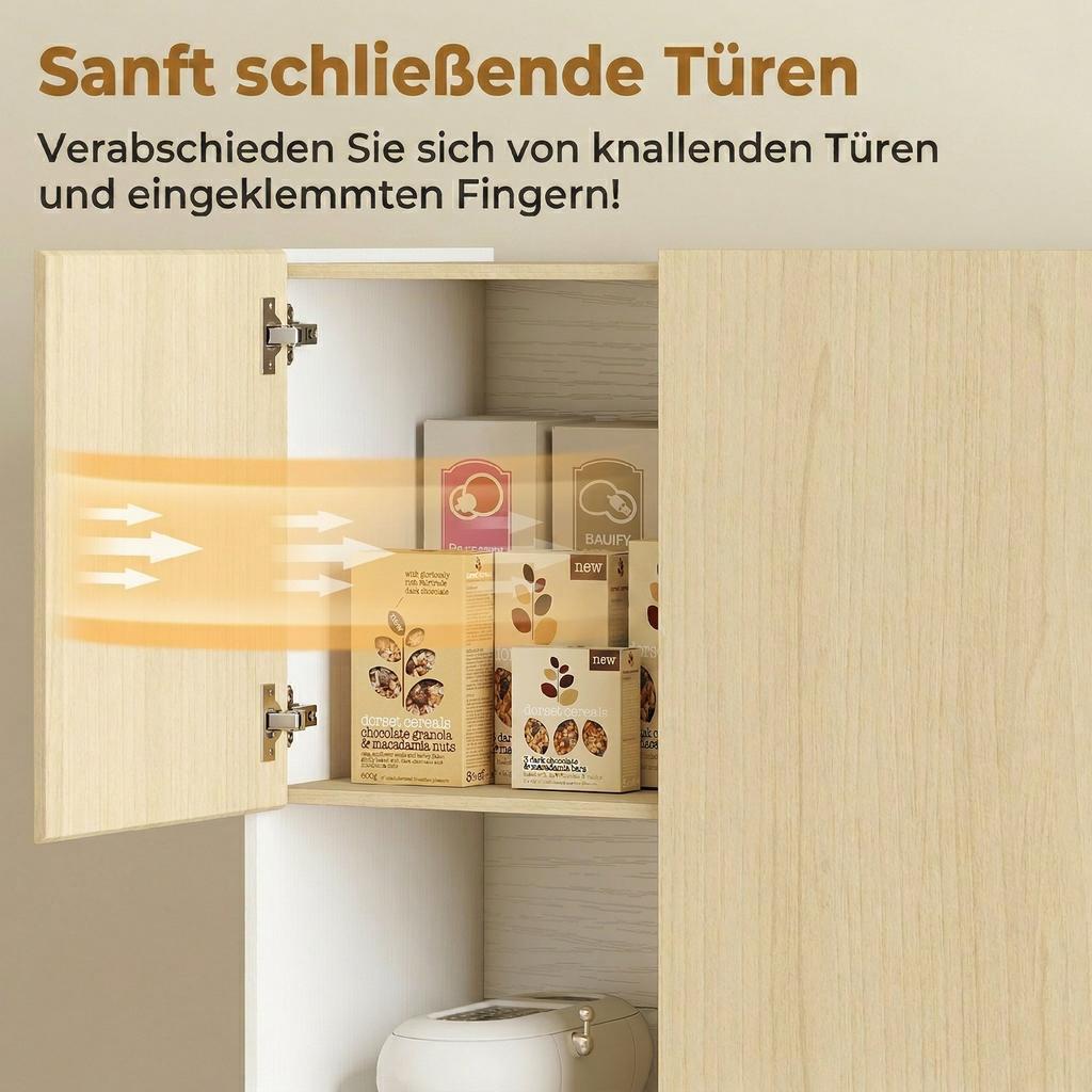 170 cm Kitchen Cabinet, Modern Cabinet with Open Compartment, Adjustable Shelves, Natural Wood Look