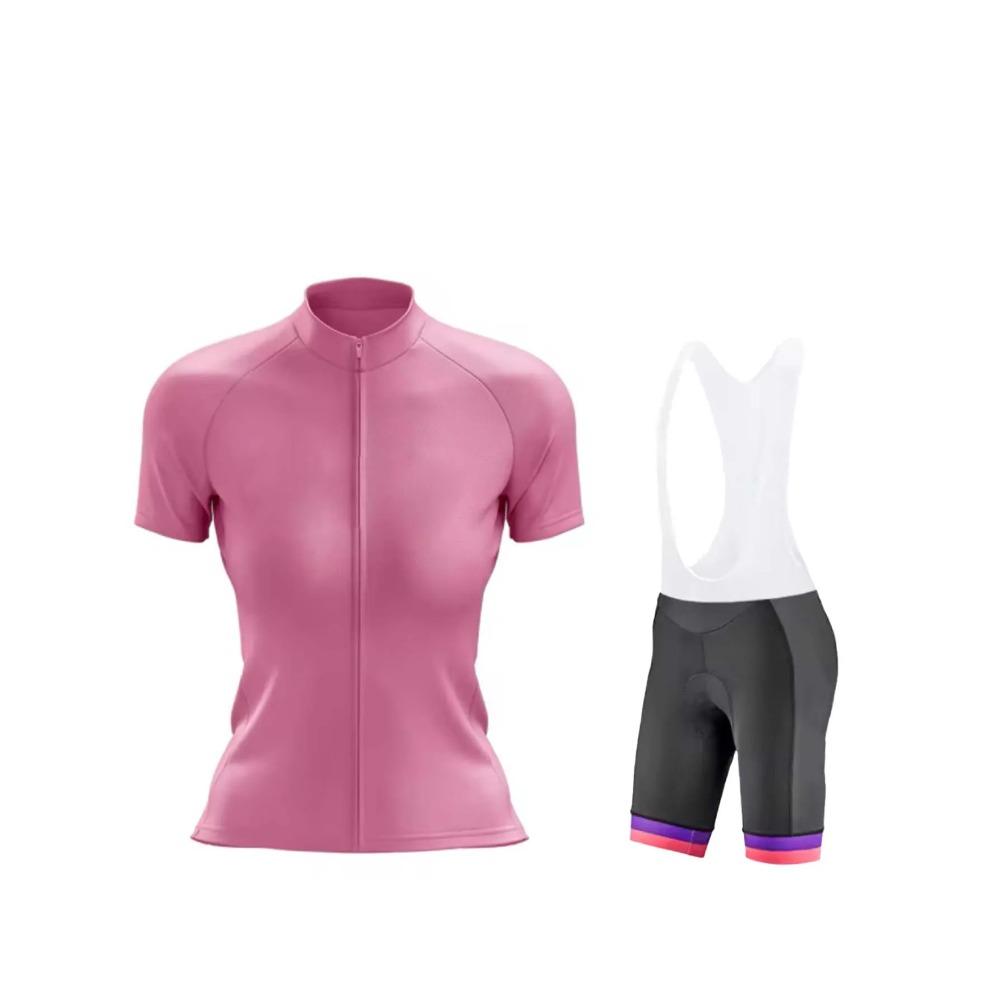 Women‘s Cycling Jersey & Bib Shorts Set, Stand Collar Full Zip Short Sleeve, Breathable Quick Dry 2 Piece
