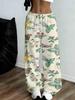 Cute women's casual pants with rabbit and floral prints, elastic drawstring belt, and wide-leg design